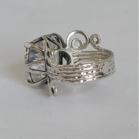 Vintage Sterling Silver Large Chunky Filigree Huge Cushion Cut CZ Crystal Ring - Picture 9 of 15